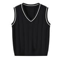 thumbnail image 1 of Kids Cable Knit Vest, V Neck Sleeveless Sweater for Boys Girls, Preppy Pullover Waistcoat for Spring Fall, 2-11Y Black, Size 100, 1 of 8