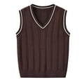 thumbnail image 1 of Kids Cable Knit Vest, V Neck Sleeveless Sweater for Boys Girls, Preppy Pullover Waistcoat for Spring Fall, 2-11Y Coffee, Size 110, 1 of 8