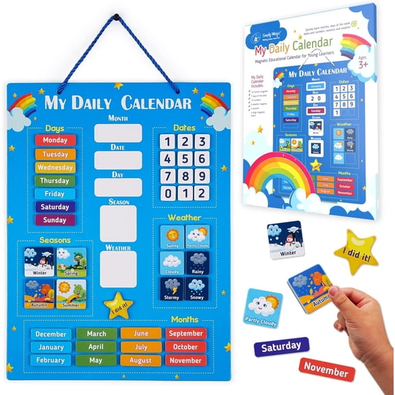 Kids Calendar 2026 - My First Daily Magnetic Calendar for Kids, All About Today Board, Days of The Week Toddler Calendars - Preschool Classroom Calendar for Wall, Circle Time Calendars