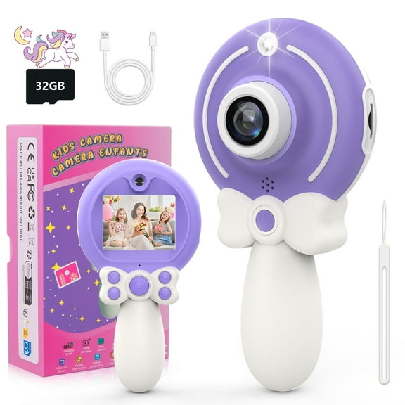 Kids Camera Purple with 32GB SD Card for 3-9 Year Old Girls Boys