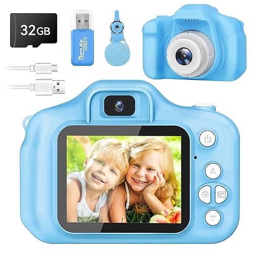 Kids Camera for Boys and Girls,Digital Camera for Kids,Toddler Camera Christmas Birthday Toy Gifts for Kids Age 3 4 5 6 7 8 9 10 with 32GB SD Card,Video Recorder 1080P HD(Blue)