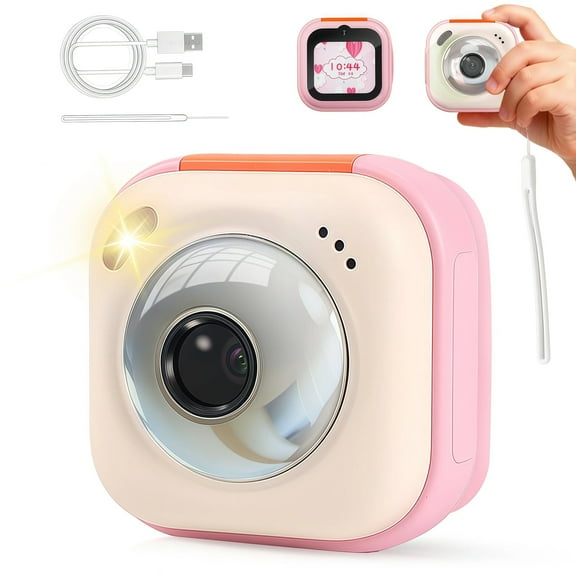 Teblint Mini Kids Camera with Virtual Pet & Learning Apps, 1.8" Touchscreen Kids Digital Camera, Educational Toy with Stories, Games, Christmas Birthday Gift for Boys Girls Age 3-12, Pink