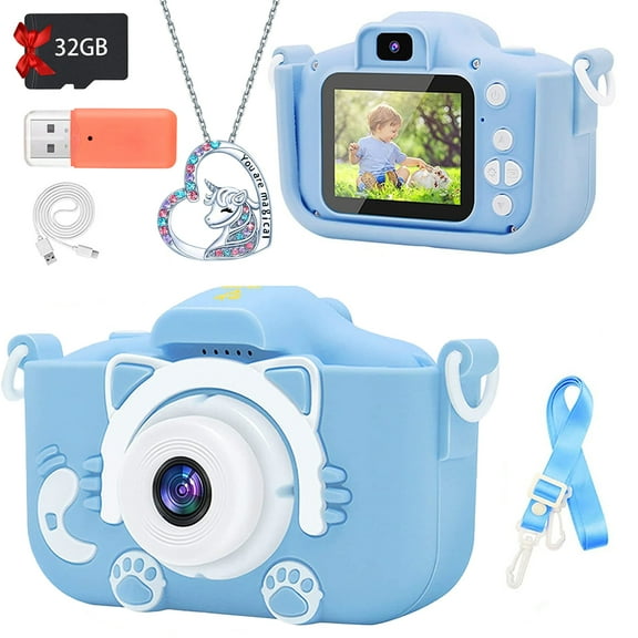 Kids Camera for Girls Boys,Christmas Birthday Gifts for Boys Age 3-10, HD Digital Video Cameras for Toddler, Portable Toy for 3 4 5 6 7 8 Year Old Boy with 32GB SD Card-Blue
