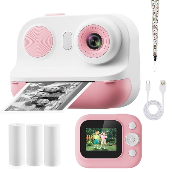 Kids Camera Instant Print, 1080P Digital Video Instant Printable Camera for Kids, Toddler Birthday Gifts for 3-12 Years Girls Boys (Pink)
