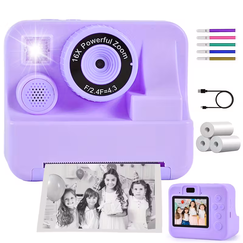 TEAMD Kids Camera Instant Print, 1080P HD Instant Kids Camera with 32G Card, Christmas Birthday Gifts for Girls BoysAge 3-12,Purple