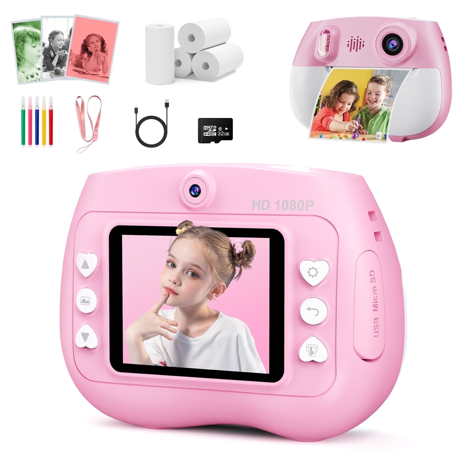 Walmart Coupons of TOPVISION Kids Camera Instant Print, 1080P HD Digital Cameras with 32GB Storage Card & 4 Paper Rolls, Gift for Boys & Girls Ages 4-12 - Pink
