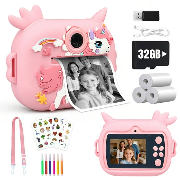 Andizun Toy Camera Instant Print – 2.4" HD Screen Digital Camera for Ages 3+ with Auto Focus, Photo Filters, Educational Games, and Instant Black & White Printing, Birthday Gift for Boys and Girls