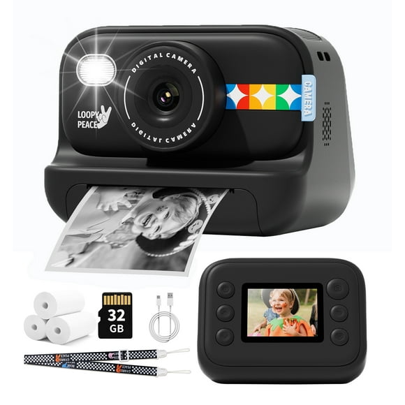 Instant Print Camera, 3 in 1 Photo/Video/Printing HD 1080P Digital Camera with Print Paper & 32G TF Card, Selfie Video Camera Toddler Portable Travel Camera for Boys & Girls