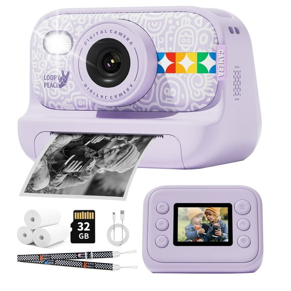 Instant Print Camera, 3 in 1 Photo/Video/Printing HD 1080P Digital Camera with Print Paper & 32G TF Card, Selfie Video Camera Toddler Portable Travel Camera for Boys & Girls