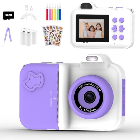 MISIRUN Kids Camera Instant Print, Christmas Birthday Gifts Toys for Girls Boys Age 4-12 Years Old,1080P HD Dual-Lens Selfie Digital Camera with 5 Rolls Print Paper Stickers Pens & 32G Card