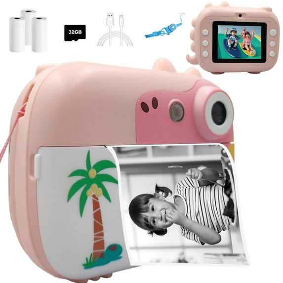 Kids Camera Instant Print, Digital Video Instant Print Camera for Kids, Selfie Toddler Cameras Print Paper & 32G Card, Christams Birthday Gifts for Girls Boys Age 3-12