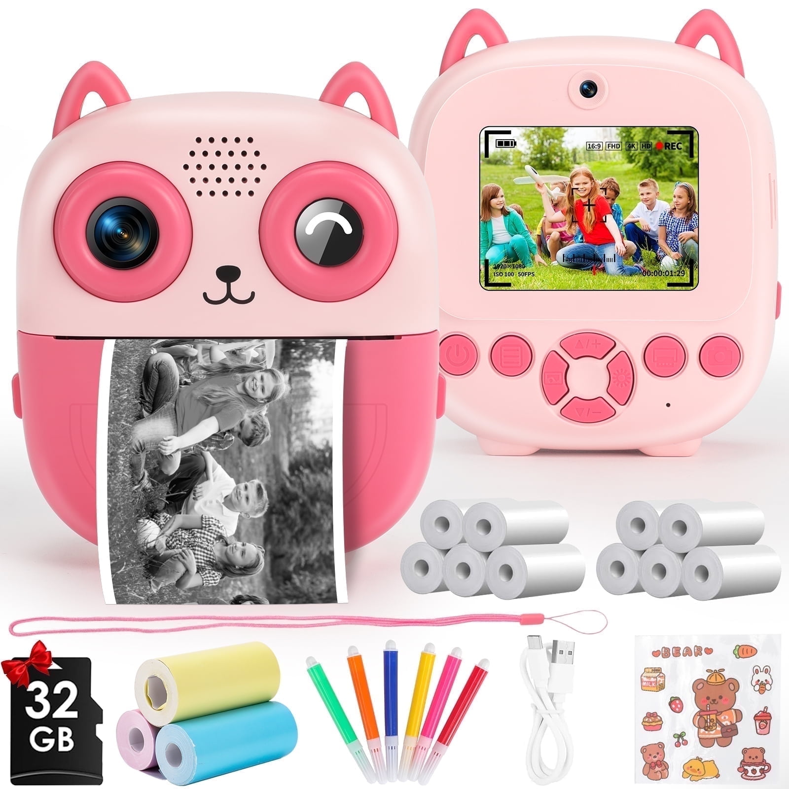 DIWANGUS Kids Camera Instant Print Kids Instant Cameras Birthday Christmas Gifts for Girls Age 3 4 5 6 7 8 9 10 11 12 Portable Camera for Kids Toys for 3-12 Year Old Girls Boys, Pink