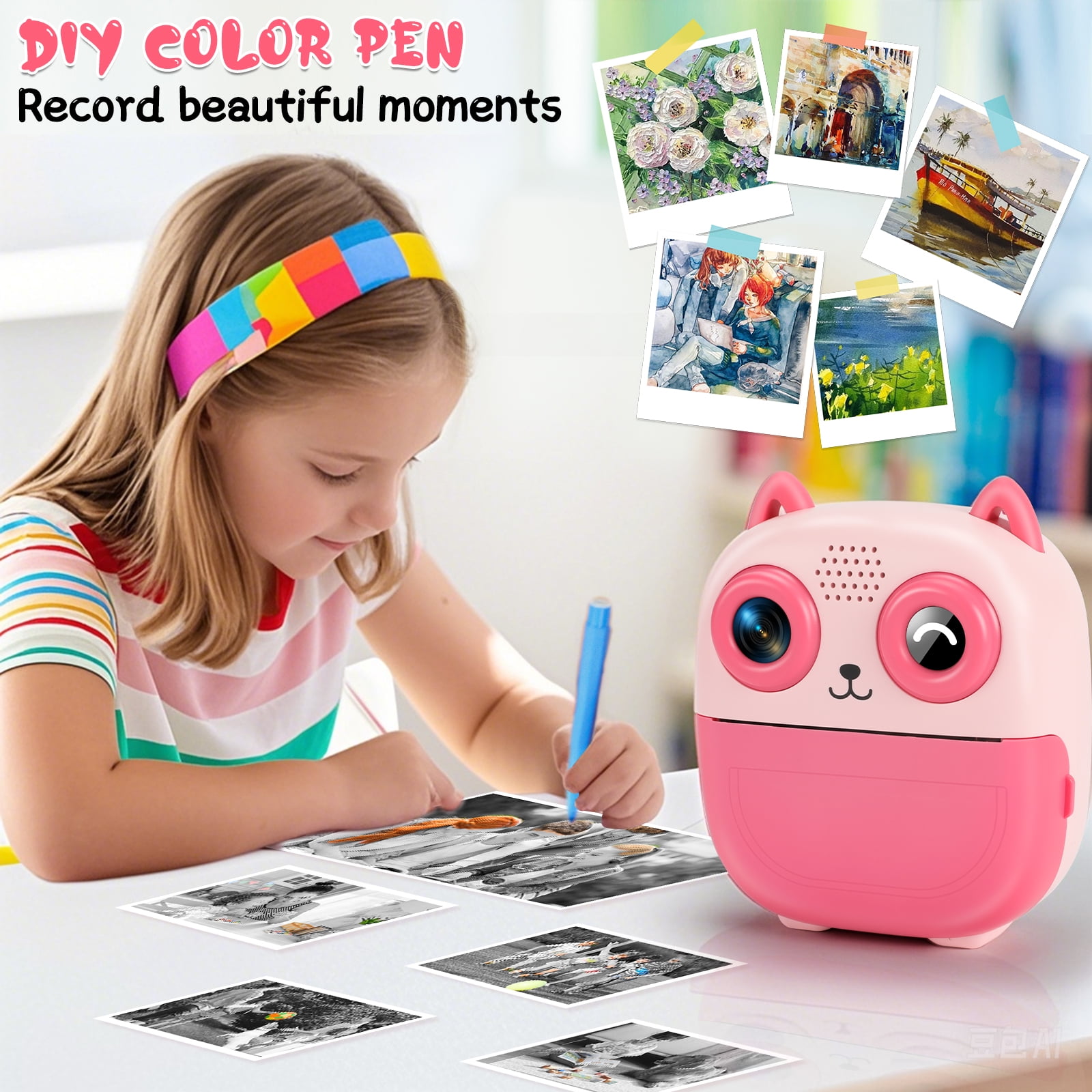 DIWANGUS Kids Camera Instant Print Kids Instant Cameras Birthday Christmas Gifts for Girls Age 3 4 5 6 7 8 9 10 11 12 Portable Camera for Kids Toys for 3-12 Year Old Girls Boys, Pink