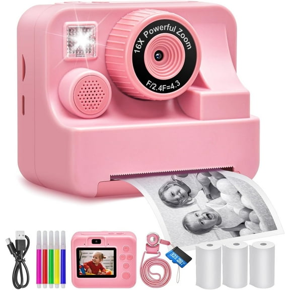 Kids Camera Instant Print Portable Dual Camera Photo 1080P HD Video Kids Digital Printing Camera for 4 5 6 7 8 9 10 Years Old Girls Boys