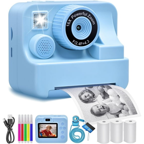 Kids Camera Instant Print Portable Dual Camera Photo 1080P HD Video Kids Digital Printing Camera for 4 5 6 7 8 9 10 Years Old Girls Boys