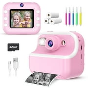 Kids Camera Instant Print Toys for Girls Age 5-12, 1080P Instant Camera for Kids with Dual Camera Print Selfie Photos, Christmas Birthday Gifts for Girls -32GB Pink