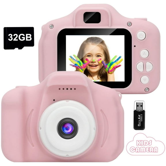 Kids Camera,Mini Rechargeable Child Digital Camera Shockproof Video Camcorder Gifts for 3-8 Year Old Boys Girls,8MP HD Video 2 Inch Screenfor Outdoor Play(32GB Card Included)