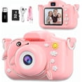 thumbnail image 1 of Kids Camera Toy, Cute Dolphin Cartoon Silicone Cover with 1080 HD, Toddler Selfie Digital Video Mini Camera for 3 4 5 6 7 8 9 10 12 Year Old Boys Girls, Christmas & Birthday Gifts, 32GB Card (Pink), 1 of 7
