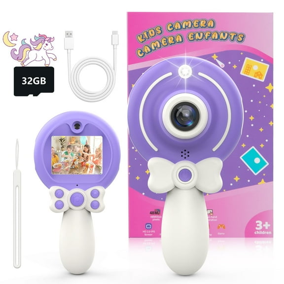 Kids Camera Toys for 3-8 Year Old Girls Boys,Children Digital Video Camcorder Camera, Best Chritmas Birthday Festival Gift for Kids - 1080P HD Video Selfie Camera with 32G SD Card/Purple