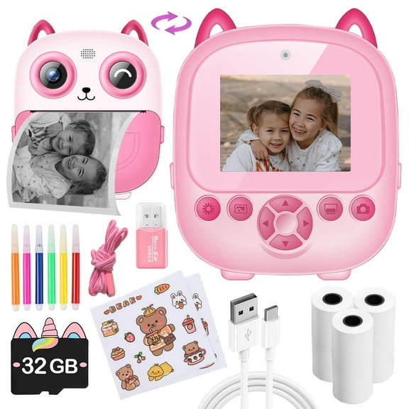 Syenll Kids Camera Toys, Instant Print Camera for Toddlers, 2.4 inch Digital Camera with Print Papers for Girls Boys Age 3-12, Pink