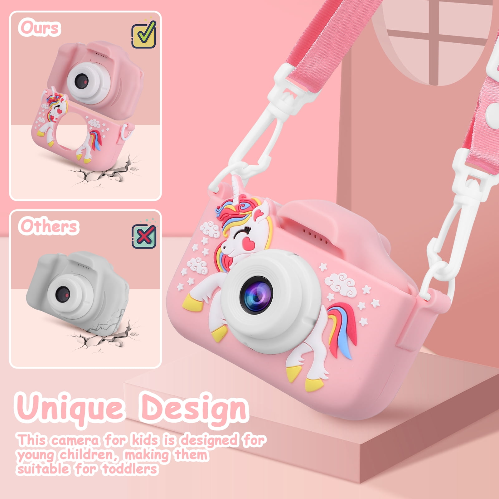 Healifty Pink Kid Digital Camera with 1080p Dual Cameras and Video ...