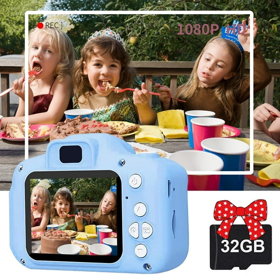 QiShi Kids Digital Camera – HD Selfie Camera for Girls Ages 3-12, Toddler Camera Toy with 32GB SD Card (Blue)
