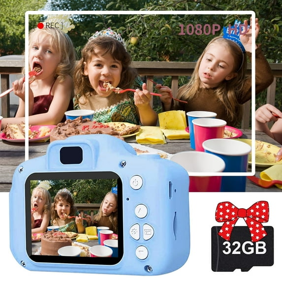 QiShi Kids Digital Camera – HD Selfie Camera for Girls Ages 3-12, Toddler Camera Toy with 32GB SD Card (Blue)