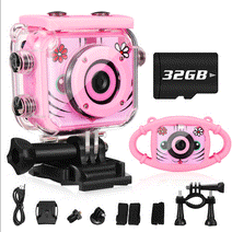 Kids Camera Waterproof with 32GB Memory Card Kids Digital Camera DV Kids Camcorder for Girl and Boys, High Resolution Kids Video Sports Mini Camera, 1080P HD Camera for Kids Birthday Gift-Pink