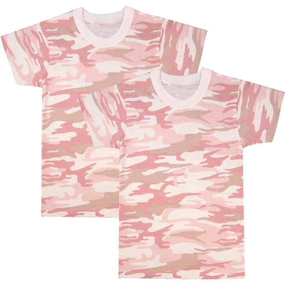 Kids Camouflage T-Shirts, 2 Pack - Youth Tactical Military Camo Tee, Soft & Comfortable Army Tees for Boys & Girls (BabyPinkCamo, X-Small)