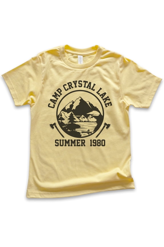 Kids Camp Crystal Lake Shirt, Youth Kids Boy Girl T-Shirt, Funny Halloween T-shirt, Horror Graphic Tee, Yellow, X-Small