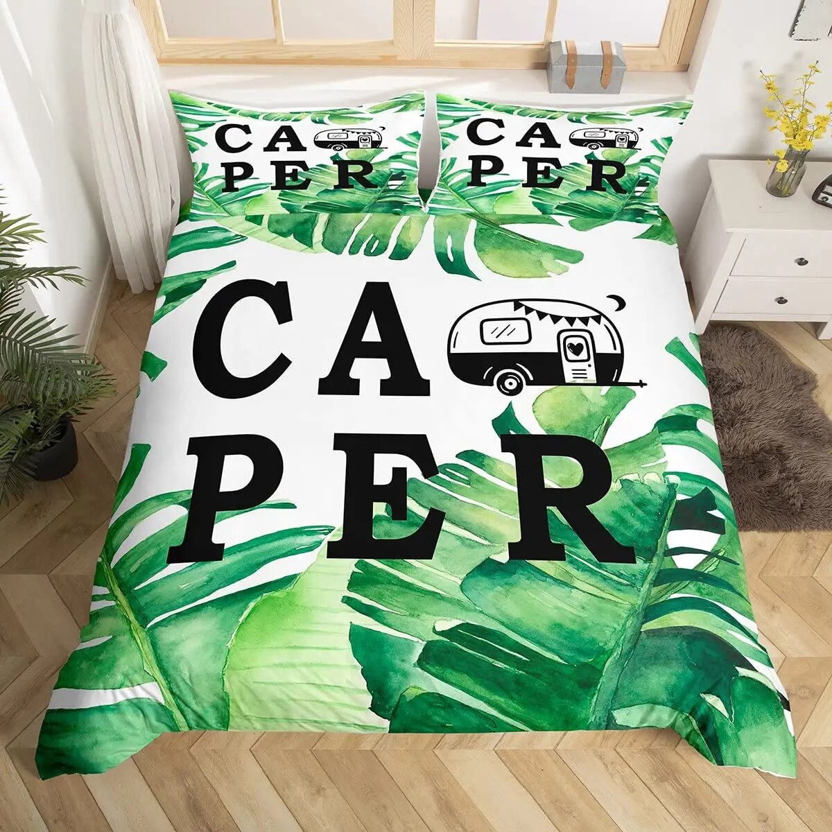 Kids Camper King Bedding Set Happy Camping Duvet Cover Teens Boys