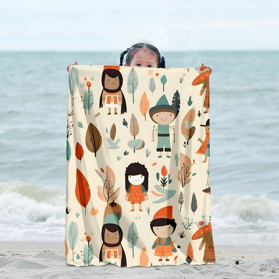 Kids Camping Blanket Baby Beach Blanket with Cartoon Characters Pattern