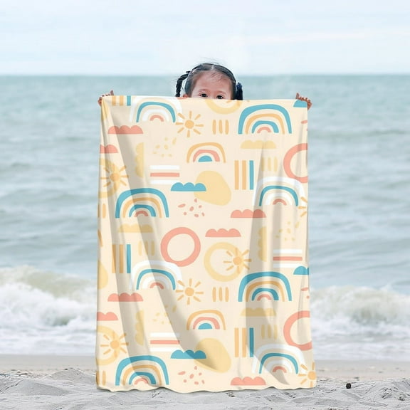 Kids Camping Blanket Baby Beach Blanket with Rainbow Lined Pattern