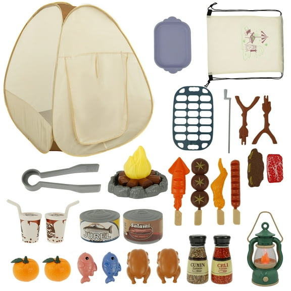 Kids Camping Set Safe Tent Toys Sturdy Toddler Camping Gear Toys Kit Smooth Pop Up Play Tent Toys Kit for Children Playing Game