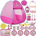 thumbnail image 1 of Kids Camping Set with Tent, 42PCS Pop Up Tent, Indoor Outdoor Pretend Play with Tea Party Set for Little Girls, Princess Toys for Toddler Girls, Gift Idea for Girls Age 3 4 5 6 Year Old, 1 of 10