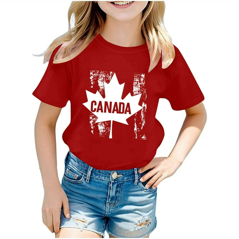 Kids Canadian Boys Girls T Shirts Country Canada Cute Maple Leaf Letter Printed Vintage Short Sleeve Tee Tops Summer Loose Comfy Shirts Clothes Walmart