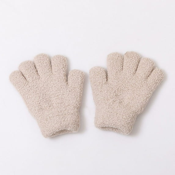 Kids Candy Color Solid Plush Gloves, Soft Fleece Lined Winter Gloves for Children, Warm Elastic Cuff Gloves for School and Play, Fun Colorful Toddler Mittens White