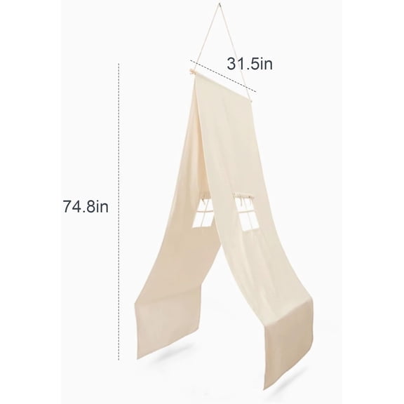 Kids Canopy Bed Tent - Cotton Canvas Hanging Canopy Bed Curtains, Bedroom Decor, Bed Canopy for Girls/Boy, Crib Canopy,Boho Nursery Accent,White