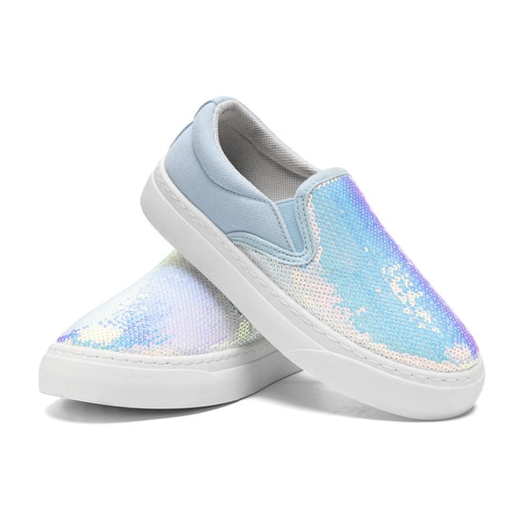 Kids Canvas Slip On Shoes Sparkle Sequins Canvas Sneakers Sparkly Flat Loafers Casual Walking Shoes Glitter Comfortable Tennis Shoes for Boys Girls