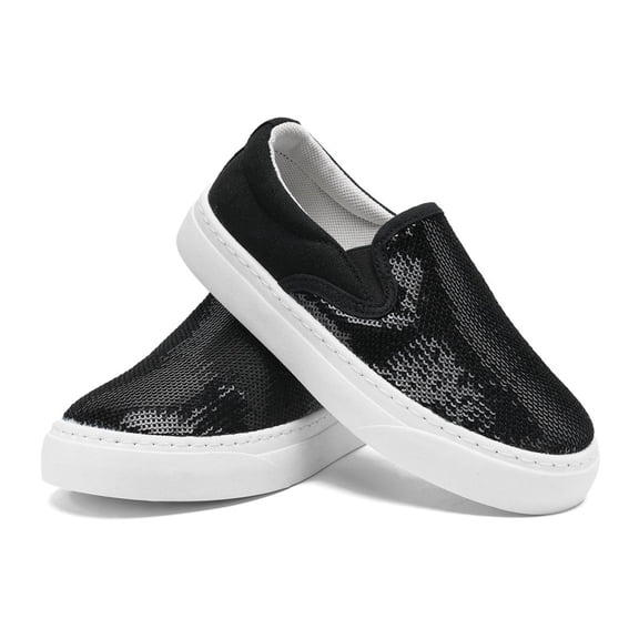 Kids Canvas Slip On Shoes Sparkle Sequins Canvas Sneakers Sparkly Flat Loafers Casual Walking Shoes Glitter Comfortable Tennis Shoes for Boys Girls