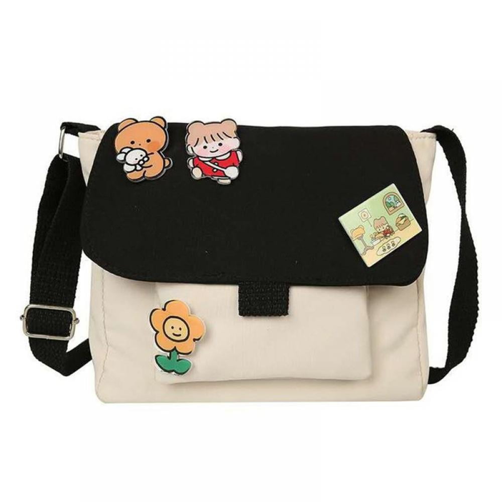 BXCNCKD Cute cartoon fish canvas messenger bag embroidered girl messenger  bag