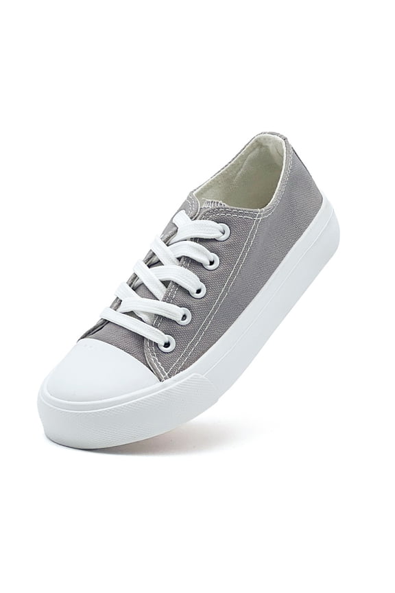 Kids Canvas Sneakers Girls Boys Low Top Lace Up Classic Casual Shoes Toddler Comfy Fashion Running Walking Shoes Indoor Outdoor