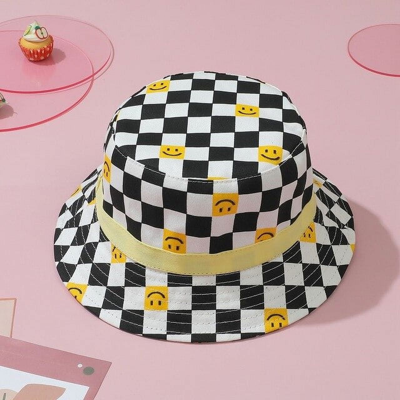 Kids Cap Spring Summer Children's Bucket Hat Print Plaid Smile Black ...