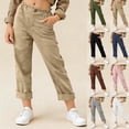 thumbnail image 1 of Kids Capri Pants Linen Button Down Elastic Waist Straight Leg Pant Summer Casual Comfy Clothes With Pockets (14-15 Years, Khaki), 1 of 8
