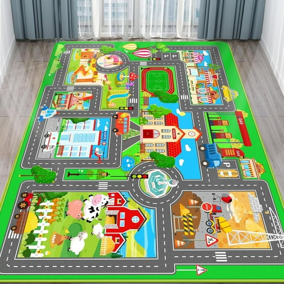 Kids Car Playmat, Kids Rug for Playroom Car Mat Town City Road Traffic Rugs, Play Mat for Floor, Extra Large Boys Kid Car Track Play Rug (59X 39.4 INCH)