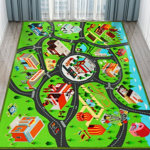 Kids Car Rug Carpet, Non-Slip Car Rugs for Kids Toy Cars, City Car Road Rugs, Kids Rug for Playroom, City Life Educational Road Traffic Carpet for Kids (59X39.4 INCH)