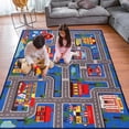 thumbnail image 1 of Kids Car Rug, City Map Playmat, 78.7"x59", Blue, Nylon Pile, Latex Backing, Non-Slip, Foldable, Machine Washable, Perfect for Playroom, Bedroom, Living Room, 1 of 8
