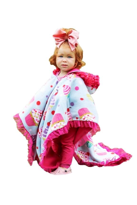 Kids Car Seat Poncho Pink Cupcake for Girls Toddlers Infants Traveling Cover Reversible Warm Blanket Safe Use OVER Seat Belts