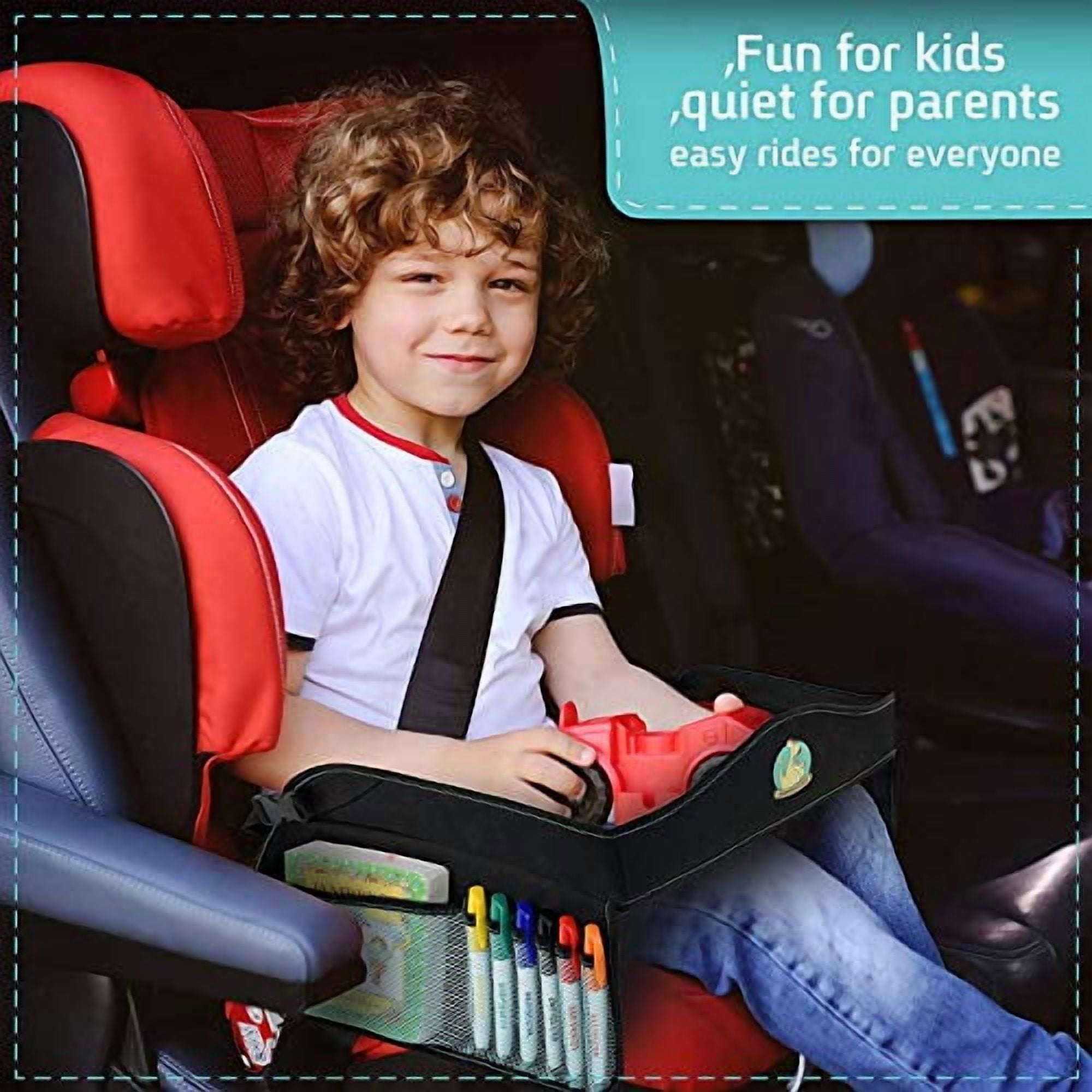 INTERESTHING HOME Kids Car Seat Travel Tray Lap tray With EXCLUSIVE Erasable Surface Toddler Play Tray With Mesh Storage And Wet Wipes Pockets, Stroller And Plane Dry Erase Markers & Drawing Activity Tray By BABYSEATER