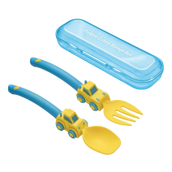 Kids Car-Shaped Fork & Spoon Set, Toddler Self-Feeding Training Utensils, BPA-Free PP, 2-7 Years, Baby Feeding Set with Travel Case